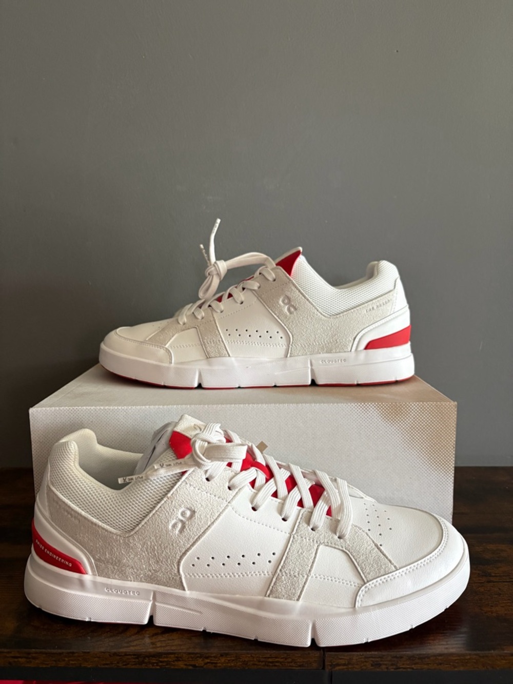 On Cloud Roger’s White & Red Low-Top Sneakers